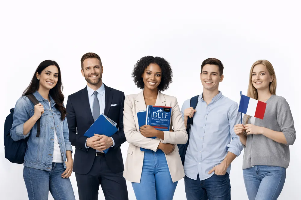 Group of students and professionals preparing for French language course