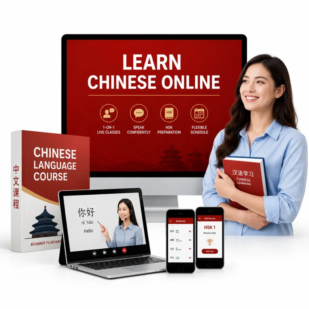 Student learning Chinese language online through live one-on-one classes with professional tutors