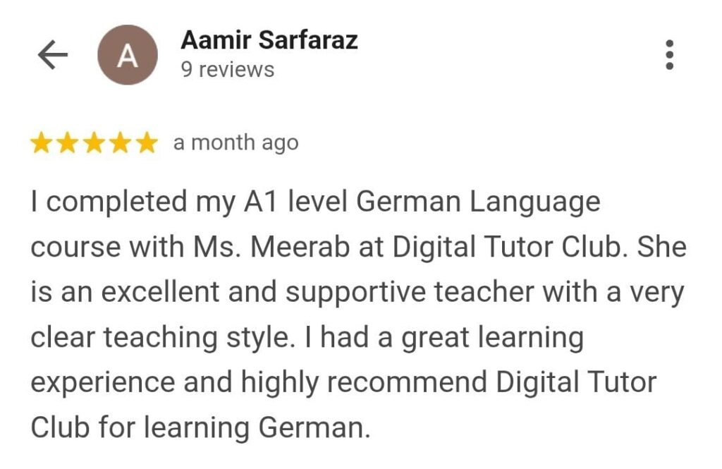 Google Reviews from students of Digital Tutor Club's German Language Course Online