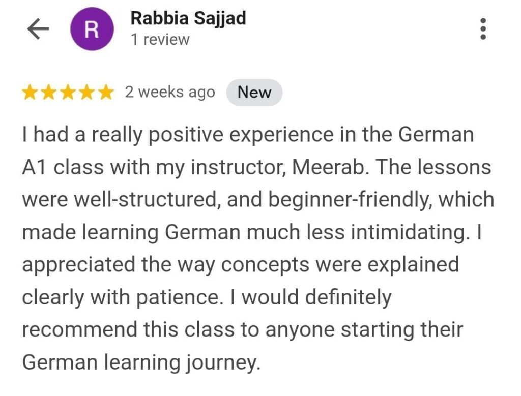 Google Reviews from students of Digital Tutor Club's German Language Course Online